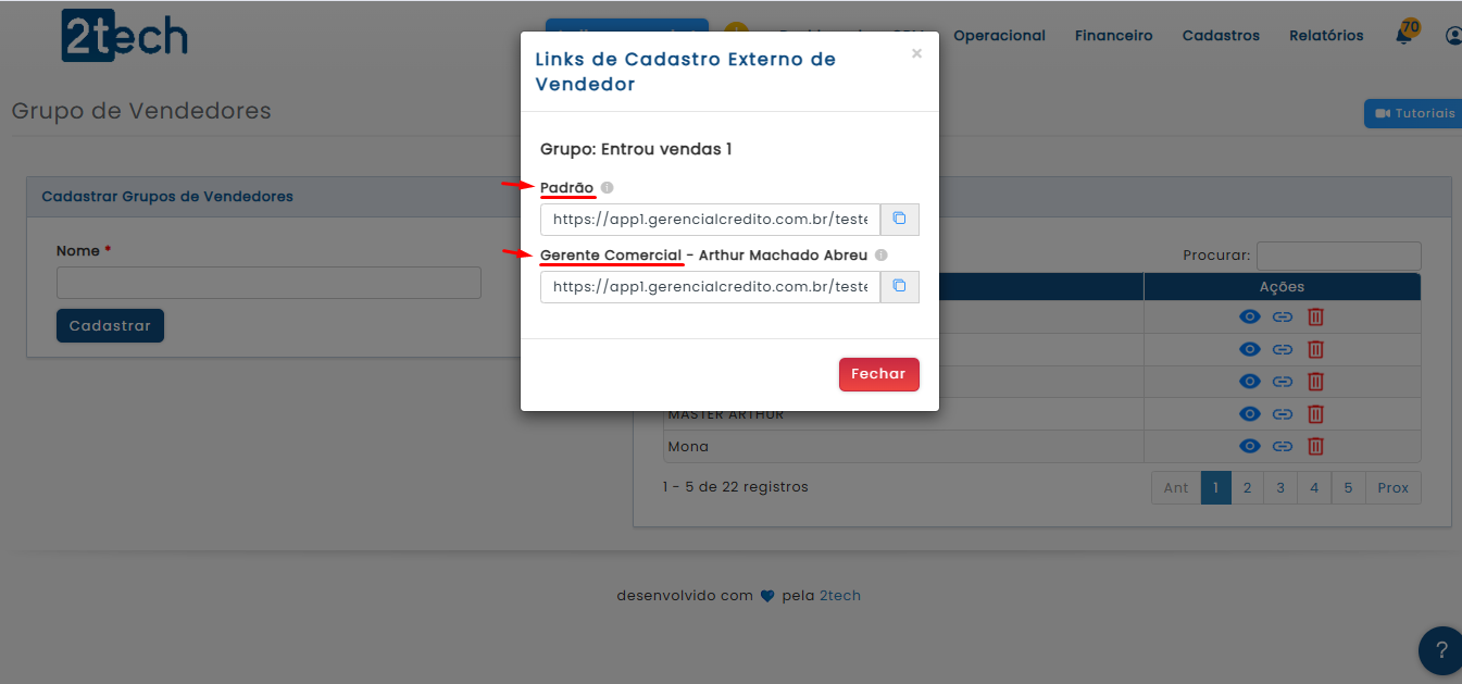 Novidades e Melhorias do 2tech - Janeiro 2025 - Links de Cadastro Externo de Vendedor exclusivo por Gerente Comercial!