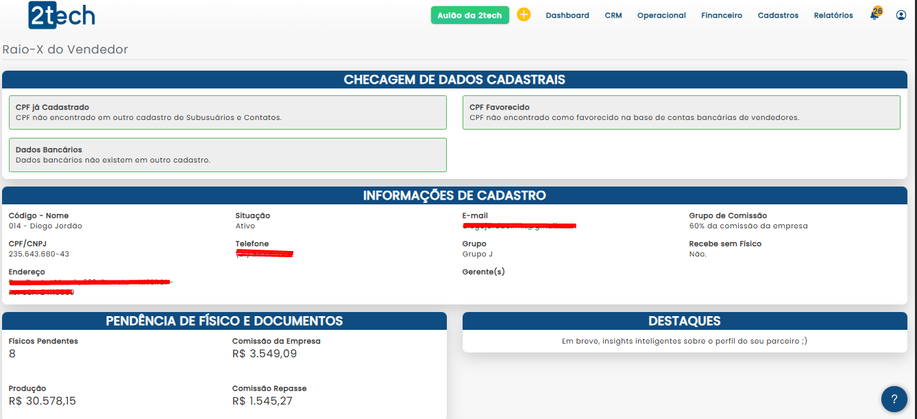 Novidade no Raio-X do Vendedor: adicionamos checagem de dados cadastrais