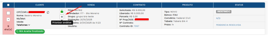 Novo ícone de Solicitação de Prioridade na Esteira de Análise