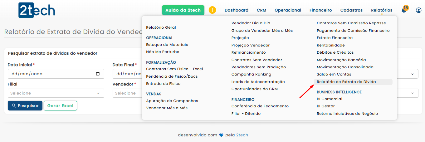 Novidades do 2tech - janeiro 2025 - Menu Relatórios