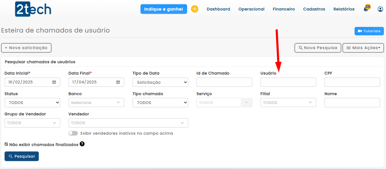 Novidades e Melhorias do 2tech – Março 2025 - Busca de Chamados