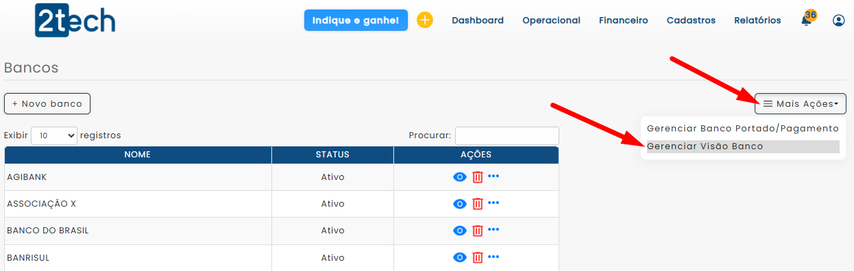 novidades e Melhorias do 2tech – Março 2025 - Gerenciamento de Visão de Banco: