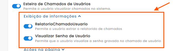 funções de segurança da Esteira de Chamados de Usuários